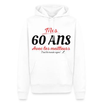 60 ans idée cadeau anniversaire à signer adulte - Sweat à capuche Premium bio Homme - blanc - Devant - Nico (187cm)