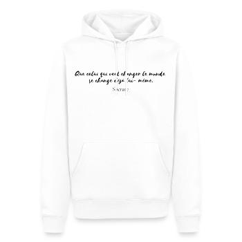 Citation Socrate " Que celui que veut changer.." - Sweat à capuche Premium bio Homme - blanc - Devant - Nico (187cm)