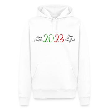 Frohe Weihnachten und einen guten Rutsch ins neue Jahr - Männer Premium Bio Hoodie - Weiß - Vorne - Nico (187cm)