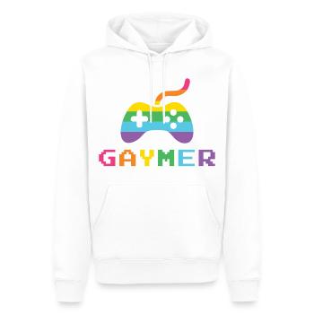 Mois de la fierté LGBTQ - Police Gaymer Pixel - Sweat à capuche Premium bio Homme - blanc - Devant - Nico (187cm)