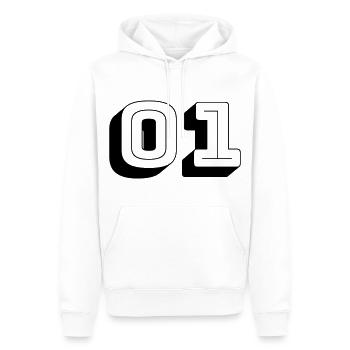 01 - Numéro -Équipe - Sweat à capuche Premium bio Homme - blanc - Devant - Nico (187cm)