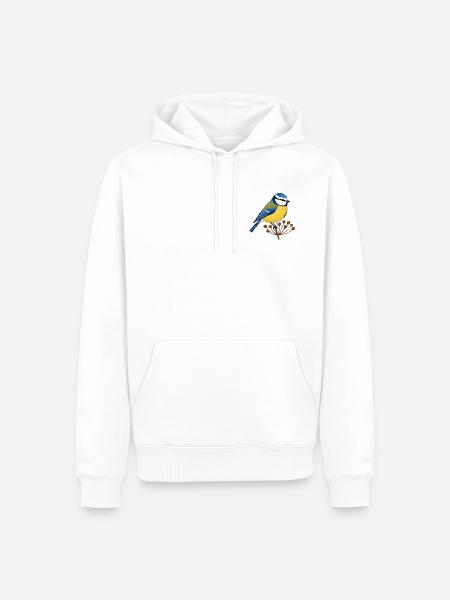Blaumeise auf Samenstand – Gartenvogel - Männer Premium Bio Hoodie - Weiß