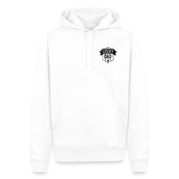 lucky Dad - vintage Badge black  - Männer Premium Bio Hoodie - Weiß - Vorne - Nico (187cm)
