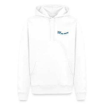 Tell Me More – Die Kunst der Neugier - Männer Premium Bio Hoodie - Weiß - Vorne - Nico (187cm)