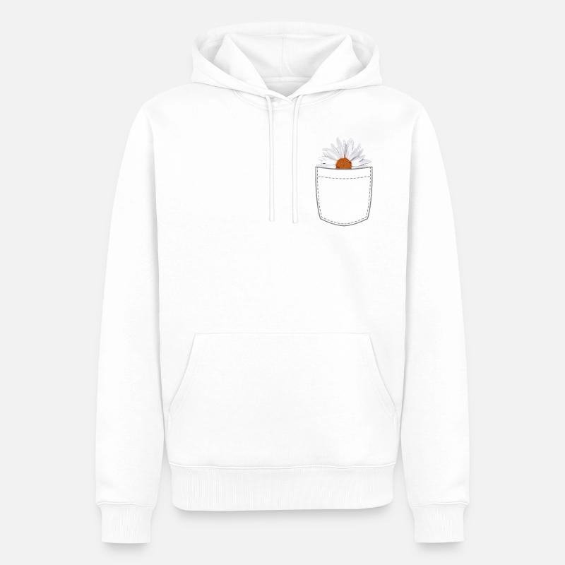 Poche poitrine avec fleur blanche - Sweat à capuche Premium bio Homme - blanc