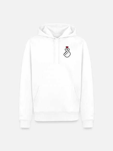 Miniheart Fingerherz - white - red heart - Männer Premium Bio Hoodie - Weiß