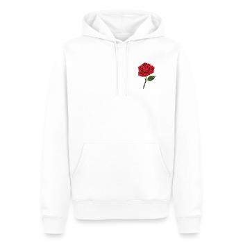 Rose en aspect brodé (imprimé) - Sweat à capuche Premium bio Homme - blanc - Devant - Nico (187cm)