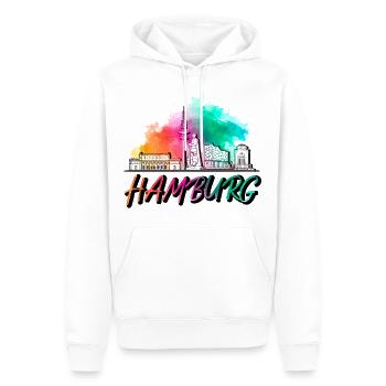 Hamburg Deutschland Skyline Schrift Schriftzug - Männer Premium Bio Hoodie - Weiß - Vorne - Nico (187cm)