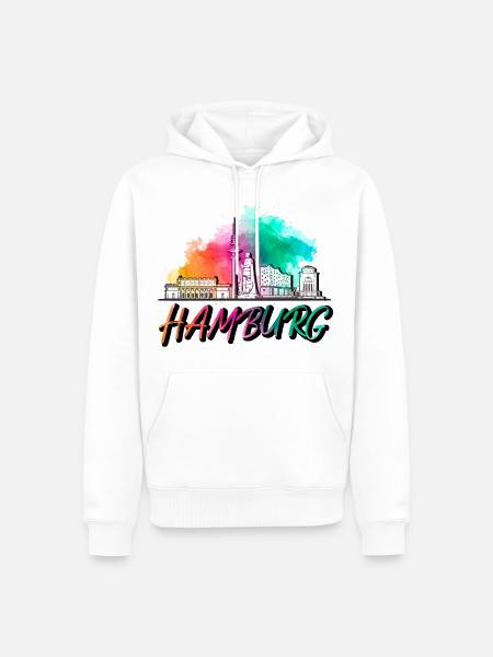 Hamburg Deutschland Skyline Schrift Schriftzug - Männer Premium Bio Hoodie - Weiß