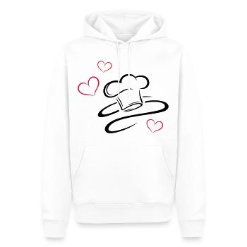 Koch, Kochmützen Logo mit drei Herzen. - Männer Premium Bio Hoodie - Weiß - Vorne - Nico (187cm)