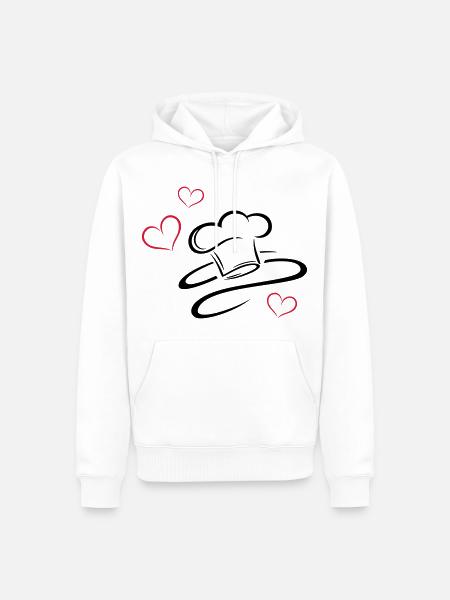 Koch, Kochmützen Logo mit drei Herzen. - Männer Premium Bio Hoodie - Weiß