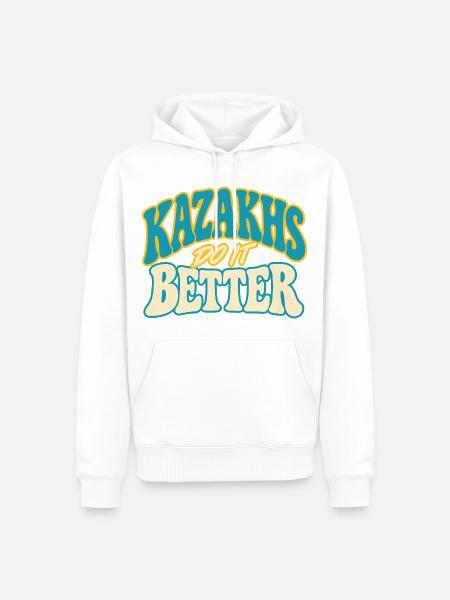 Kasachen Stolz mit Kulturmotiv - Männer Premium Bio Hoodie - Weiß