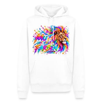 Mut hat viele Farben – Löwenstärke - Männer Premium Bio Hoodie - Weiß - Vorne - Nico (187cm)
