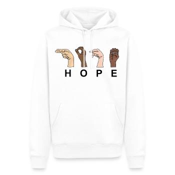 Hoffnung in Zeichensprache / HOPE - Männer Premium Bio Hoodie - Weiß - Vorne - Nico (187cm)