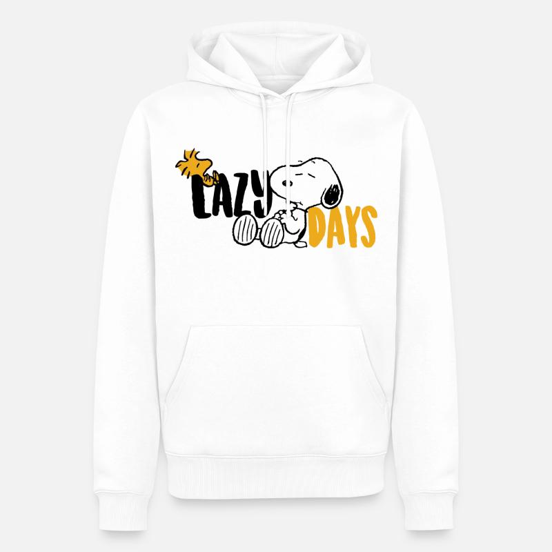 Peanuts Snoopy Lazy Days Chill - Felpa con cappuccio ecologica premium da uomo - bianco