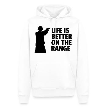 Life is better on the range - Men’s Premium Organic Hoodie - white - Front - Nico (187cm)