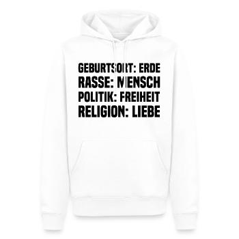 Erde Mensch Freiheit Liebe - Männer Premium Bio Hoodie - Weiß - Vorne - Nico (187cm)