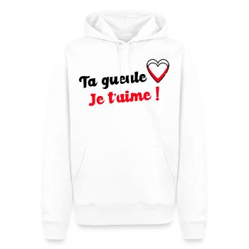 Ta gueule je t aime - Sweat à capuche Premium bio Homme - blanc - Devant - Nico (187cm)