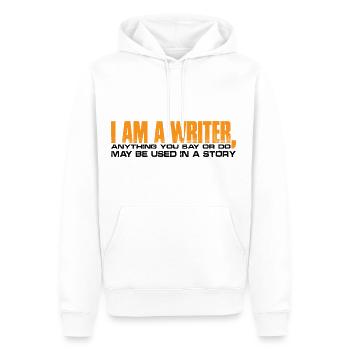 Tout ce que vous dites ou faites peut être utilisé dans une histoire 30 - Sweat à capuche Premium bio Homme - blanc - Devant - Nico (187cm)