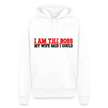 Je suis le patron - Ma femme a dit que je pouvais avoir 8 ans - Sweat à capuche Premium bio Homme - blanc - Devant - Nico (187cm)