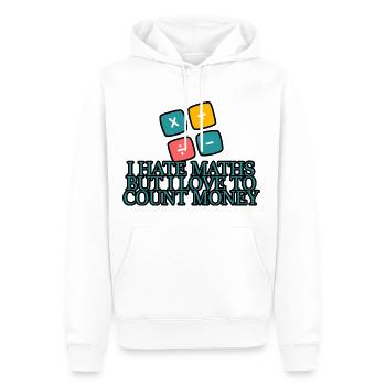 Je déteste les maths mais j’aime compter l’argent 4 - Sweat à capuche Premium bio Homme - blanc - Devant - Nico (187cm)