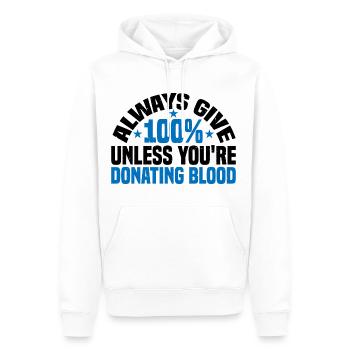 Donnez toujours 100 % sauf si vous donnez du sang 3 - Sweat à capuche Premium bio Homme - blanc - Devant - Nico (187cm)