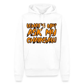 What's Up, Ask My Chainsaw 2 - Men’s Premium Organic Hoodie - white - Front - Nico (187cm)