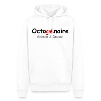 Humour / Anniversaire / Octogénaire / drôle - Sweat à capuche Premium bio Homme - blanc - Devant - Nico (187cm)