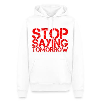 Arrêtez de dire demain - Sweat à capuche Premium bio Homme - blanc - Devant - Nico (187cm)