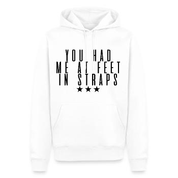 Tu m’avais aux pieds dans les sangles 4 - Sweat à capuche Premium bio Homme - blanc - Devant - Nico (187cm)