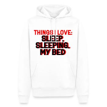 Choses que j’aime, Dormir dans mon lit 2 - Sweat à capuche Premium bio Homme - blanc - Devant - Nico (187cm)