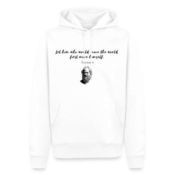 Quote Socrates " Let him who would move the world" - Sweat à capuche Premium bio Homme - blanc - Devant - Nico (187cm)