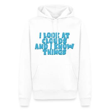 Je regarde les nuages et je sais des choses 4 - Sweat à capuche Premium bio Homme - blanc - Devant - Nico (187cm)