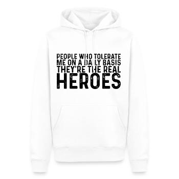 Les gens qui me tolèrent tous les jours, ce sont les héros - Sweat à capuche Premium bio Homme - blanc - Devant - Nico (187cm)