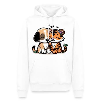 Câlin Chien Et Tigre Amoureux - Sweat à capuche Premium bio Homme - blanc - Devant - Nico (187cm)