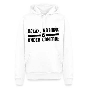 Relax, Nothing Is Under Control 19 - Men’s Premium Organic Hoodie - white - Front - Nico (187cm)