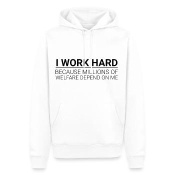 Work Hard - Millions Of Welfare Depend On Me - Männer Premium Bio Hoodie - Weiß - Vorne - Nico (187cm)