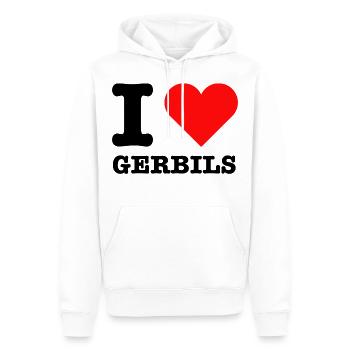 J'aime les gerbilles | Race douce disant - Sweat à capuche Premium bio Homme - blanc - Devant - Nico (187cm)