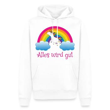 Regenbogen Einhorn Spruch Alles wird gut - Männer Premium Bio Hoodie - Weiß - Vorne - Nico (187cm)