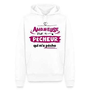 Amoureuse d'un pêcheur qui m'a pécho ! humour - Sweat à capuche Premium bio Homme - blanc - Devant - Nico (187cm)