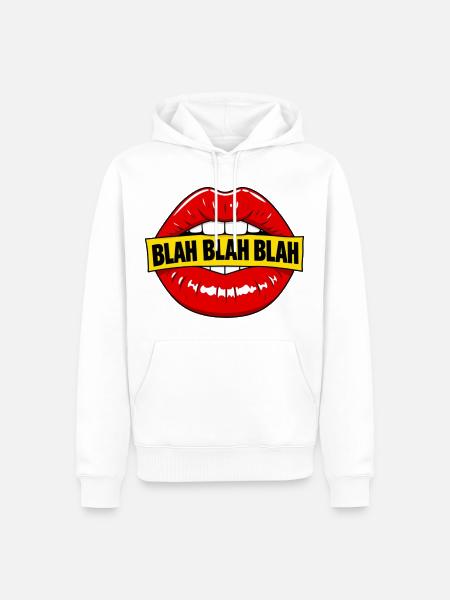 Fette rote Lippen mit Blah-Banner - Männer Premium Bio Hoodie - Weiß
