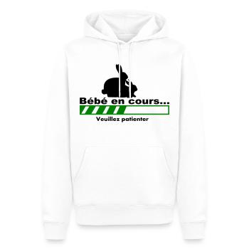 Tee Shirt Drôle | bébé en cours veuillez patienter - Sweat à capuche Premium bio Homme - blanc - Devant - Nico (187cm)