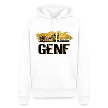 Genève, Suisse, City Skyline, Home Love, Gold - Sweat à capuche Premium bio Homme - blanc - Devant - Nico (187cm)
