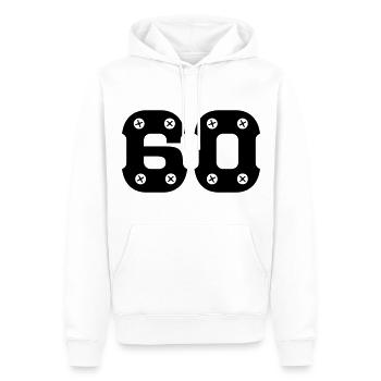60e anniversaire - Sweat à capuche Premium bio Homme - blanc - Devant - Nico (187cm)