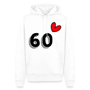 60. 60 ANS. 60e ANNIVERSAIRE. ANNIVERSAIRE 60 ANS. - Sweat à capuche Premium bio Homme - blanc - Devant - Nico (187cm)