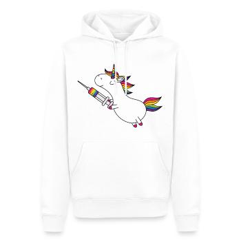Licorne Immunicorn avec seringue arc-en-ciel - Sweat à capuche Premium bio Homme - blanc - Devant - Nico (187cm)