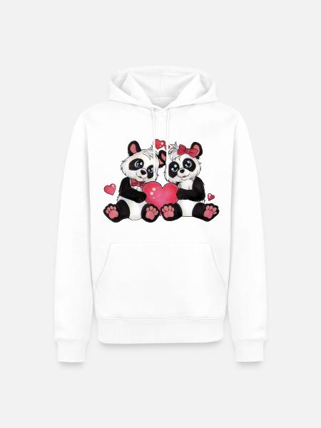 Süßes Panda Paar mit Herz Valentinstag Geschenk - Männer Premium Bio Hoodie - Weiß