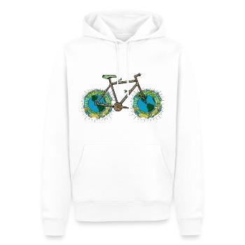 Planète Terre vélo, jeu de mots cyclisme, roue de vélo Art - Sweat à capuche Premium bio Homme - blanc - Devant - Nico (187cm)