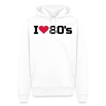 J'aime la musique de cœur des années 80, 80, 80, 80 - Sweat à capuche Premium bio Homme - blanc - Devant - Nico (187cm)