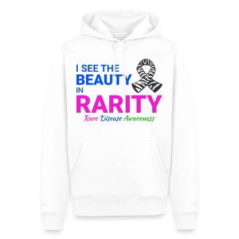Sensibilisation aux maladies rares de la beauté dans la rareté - Sweat à capuche Premium bio Homme - blanc - Devant - Nico (187cm)